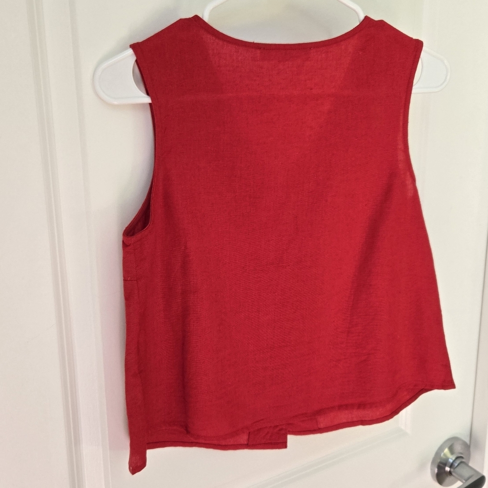 Mango Red Cropped Button-Front Sleeveless Cotton-Linen Vest Blouse Sz 4 - Picture 8 of 11